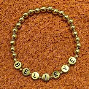 TED LASSO BELIEVE bracelet- round beads are 14k coated